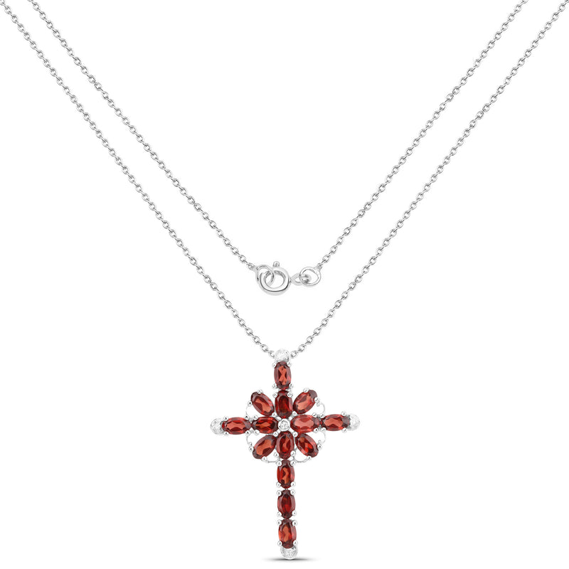 3.95 Carat Genuine Garnet and White Topaz .925 Sterling Silver Pendant