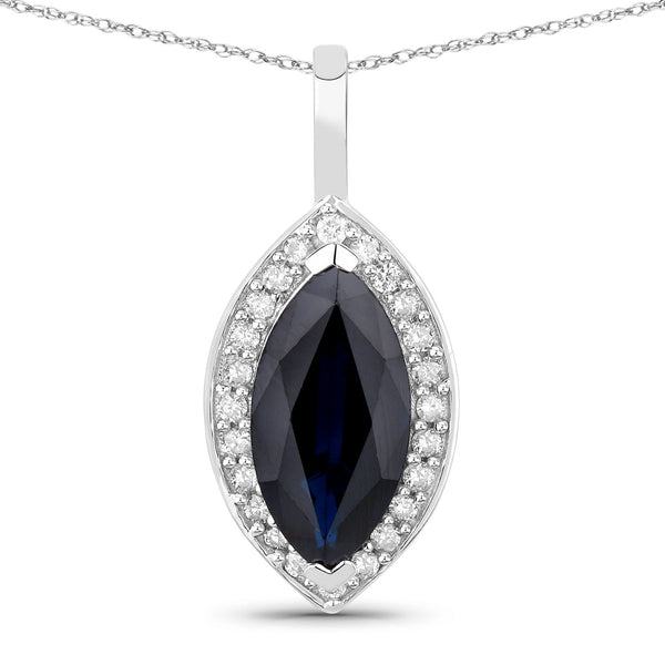 2.29 Carat Genuine Blue Sapphire and White Diamond 10K White Gold Pendant