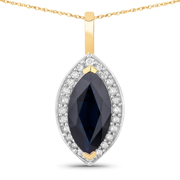 2.29 Carat Genuine Blue Sapphire and White Diamond 10K Yellow Gold Pendant