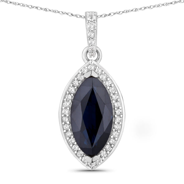 2.27 Carat Genuine Blue Sapphire and White Diamond 10K White Gold Pendant