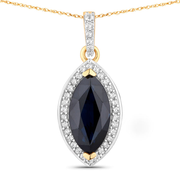 2.27 Carat Genuine Blue Sapphire and White Diamond 10K Yellow Gold Pendant