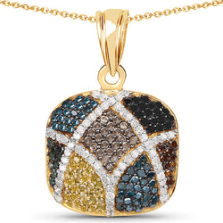 14K Yellow Gold Plated 1.04 Carat Genuine Multi Diamond .925 Sterling Silver Pendant