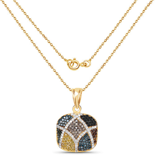 14K Yellow Gold Plated 1.04 Carat Genuine Multi Diamond .925 Sterling Silver Pendant