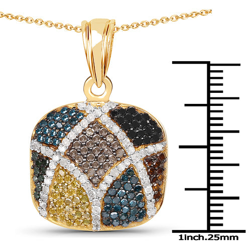 14K Yellow Gold Plated 1.04 Carat Genuine Multi Diamond .925 Sterling Silver Pendant