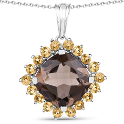 6.17 Carat Genuine Smoky Quartz and Citrine .925 Sterling Silver Pendant