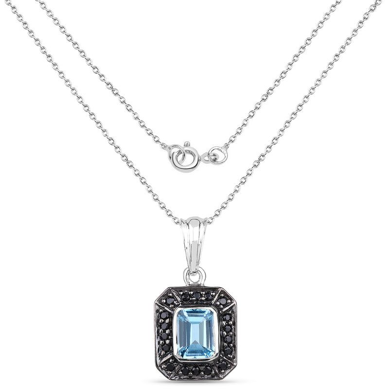 2.37 Carat Genuine Swiss Blue Topaz and Black Spinel .925 Sterling Silver Pendant