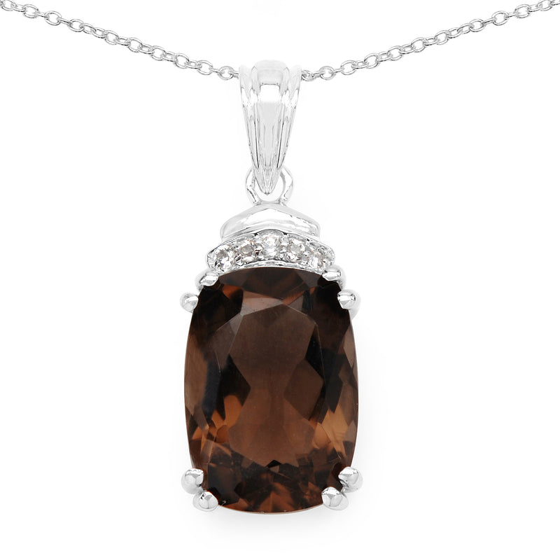 5.56 Carat Genuine Smoky Quartz and White Topaz .925 Sterling Silver Pendant