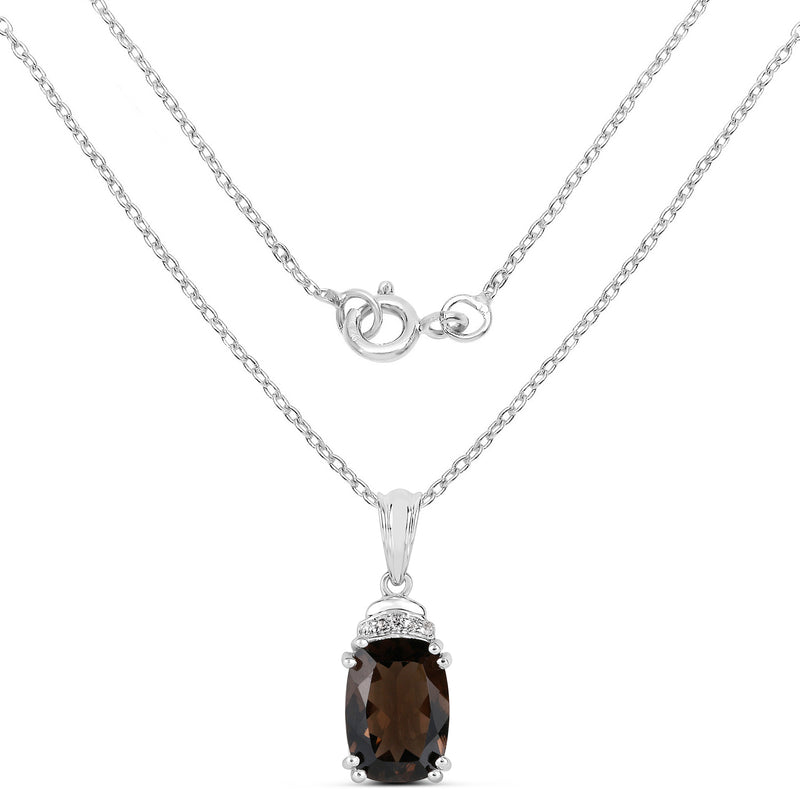 5.56 Carat Genuine Smoky Quartz and White Topaz .925 Sterling Silver Pendant