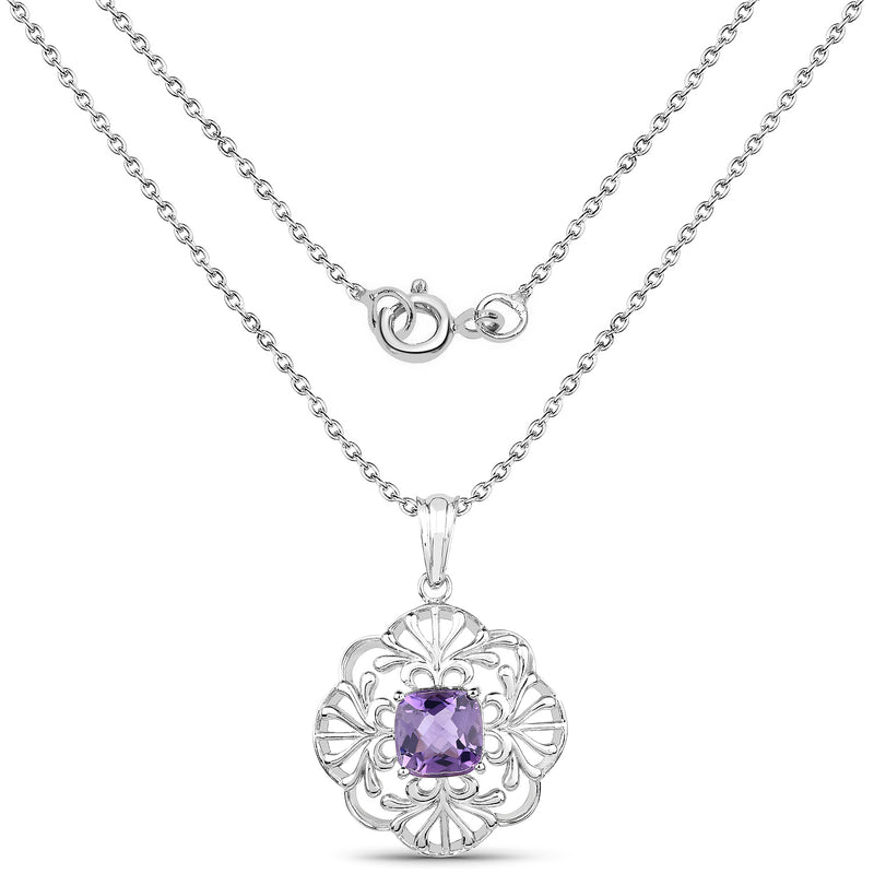 3.78 Carat Genuine Amethyst .925 Sterling Silver Pendant