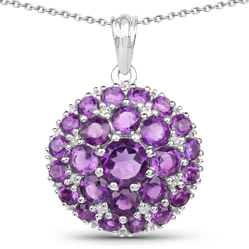 4.69 Carat Genuine Amethyst & White Topaz .925 Sterling Silver Pendant