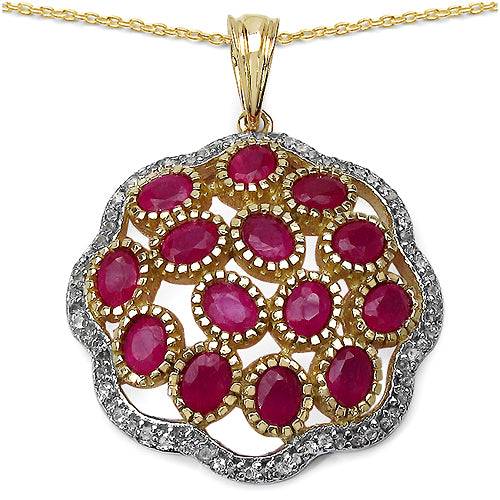 14K Yellow Gold Plated 4.00 Carat Genuine Ruby & White Topaz .925 Sterling Silver Pendant