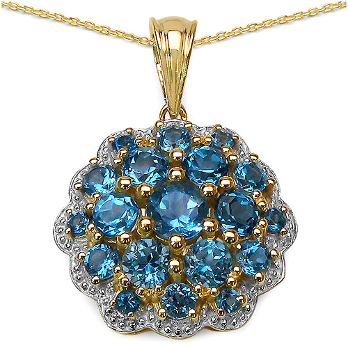14K Yellow Gold Plated 3.72 Carat Genuine Blue Topaz .925 Sterling Silver Pendant