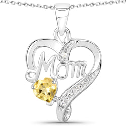 0.49 Carat Genuine Citrine and White Topaz .925 Sterling Silver Pendant