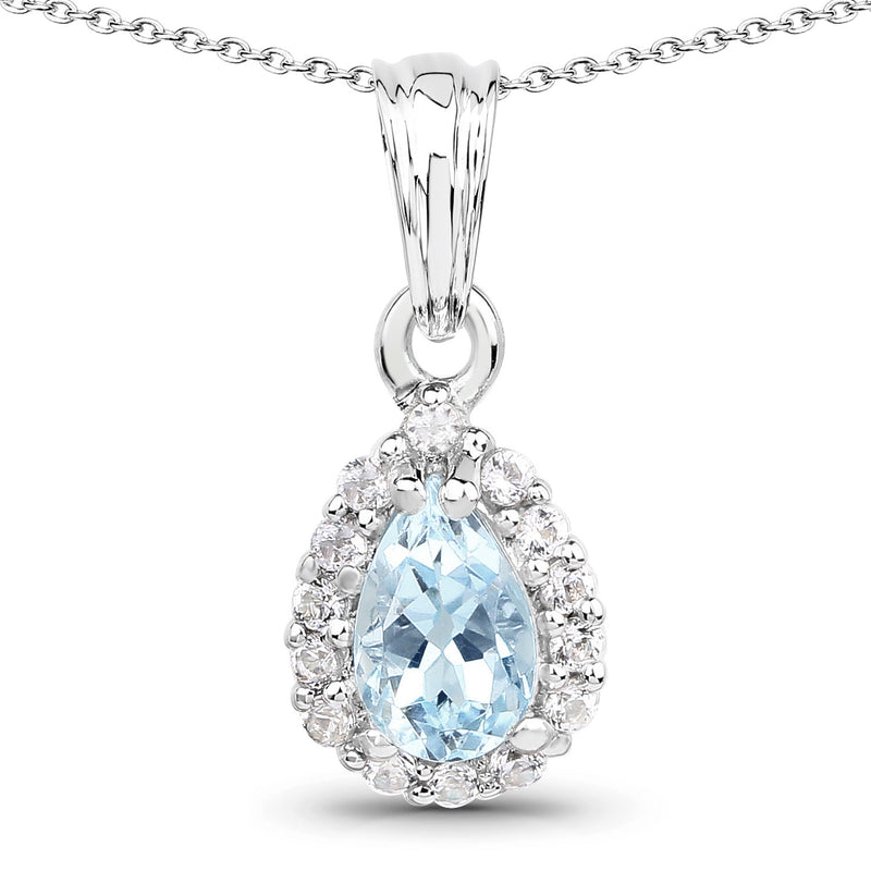 1.11 Carat Genuine Aquamarine and White Topaz .925 Sterling Silver Pendant