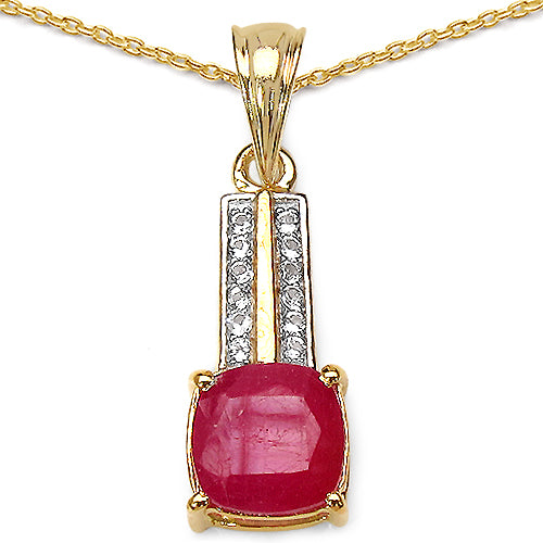 14K Yellow Gold Plated 3.52 Carat Genuine Ruby .925 Sterling Silver Pendant