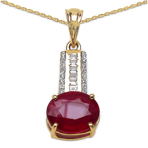14K Yellow Gold Plated 4.40 Carat Genuine Ruby & White Topaz .925 Sterling Silver Pendant