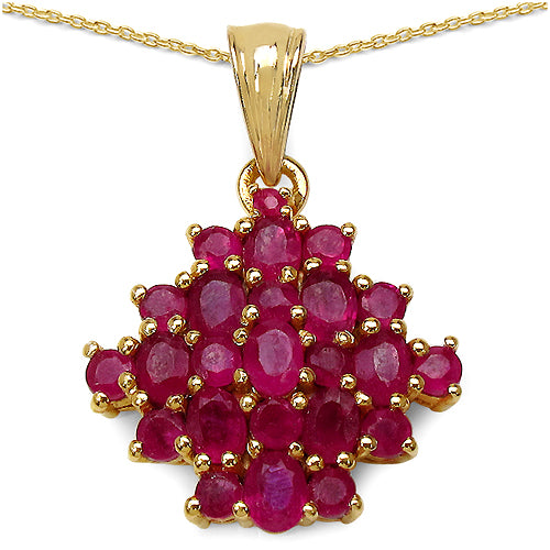14K Yellow Gold Plated 3.42 Carat Genuine Ruby .925 Sterling Silver Pendant
