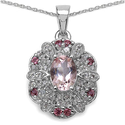 1.34 Carat Genuine Morganite .925 Sterling Silver Pendant