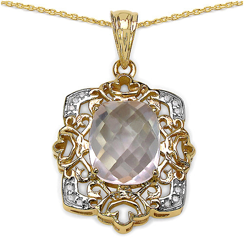 14K Yellow Gold Plated 4.22 Carat Genuine Rose Quartz .925 Sterling Silver Pendant