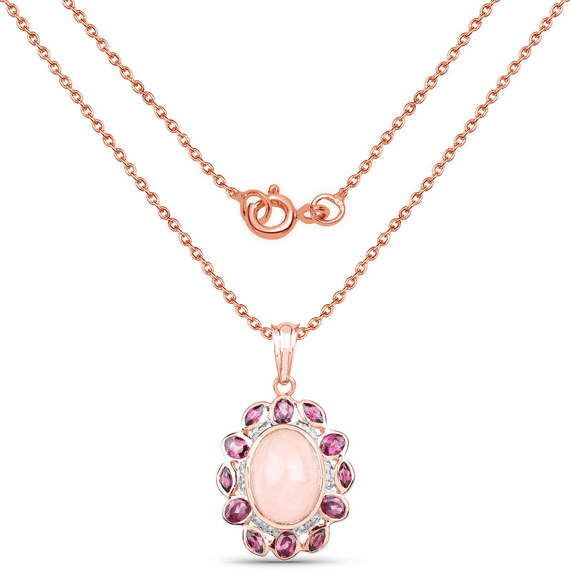 14K Rose Gold Plated 9.54 Carat Genuine Morganite, Rhodolite & White Topaz .925 Sterling Silver Pendant