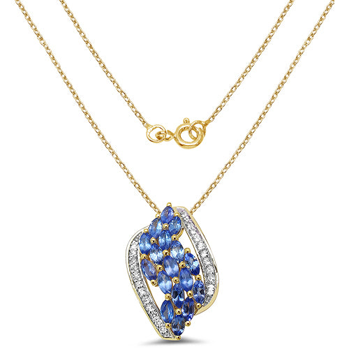 14K Yellow Gold Plated 1.41 Carat Genuine Tanzanite & White Topaz .925 Sterling Silver Pendant