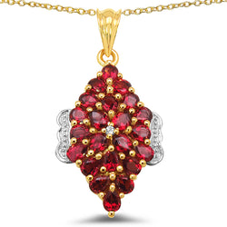 14K Yellow Gold Plated 4.42 Carat Genuine Rhodolite & White Topaz .925 Sterling Silver Pendant