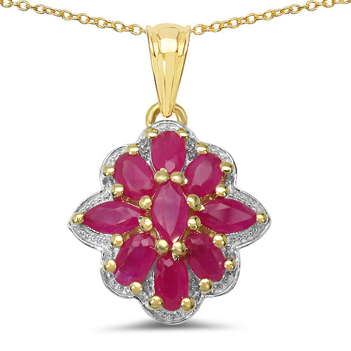 14K Yellow Gold Plated 2.76 Carat Genuine Ruby .925 Sterling Silver Pendant