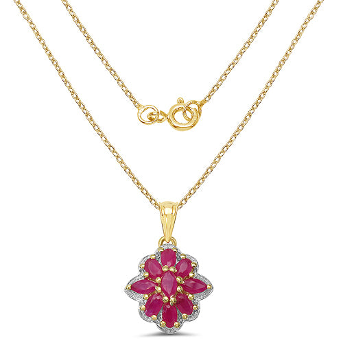 14K Yellow Gold Plated 2.76 Carat Genuine Ruby .925 Sterling Silver Pendant