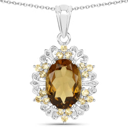 5.71 Carat Genuine Champagne Quartz and Citrine .925 Sterling Silver Pendant