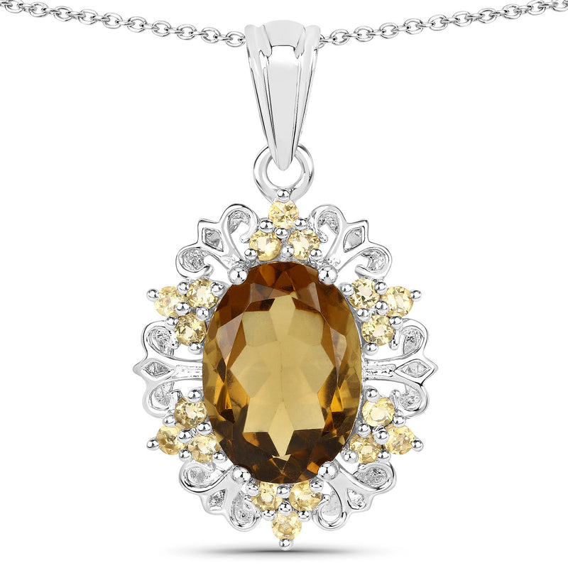 5.71 Carat Genuine Champagne Quartz and Citrine .925 Sterling Silver Pendant