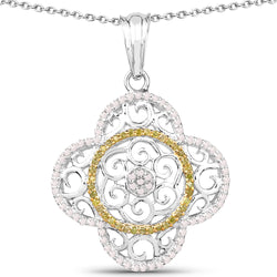 0.57 Carat Genuine White Diamond and Yellow Diamond .925 Sterling Silver Pendant