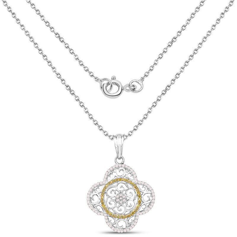 0.57 Carat Genuine White Diamond and Yellow Diamond .925 Sterling Silver Pendant