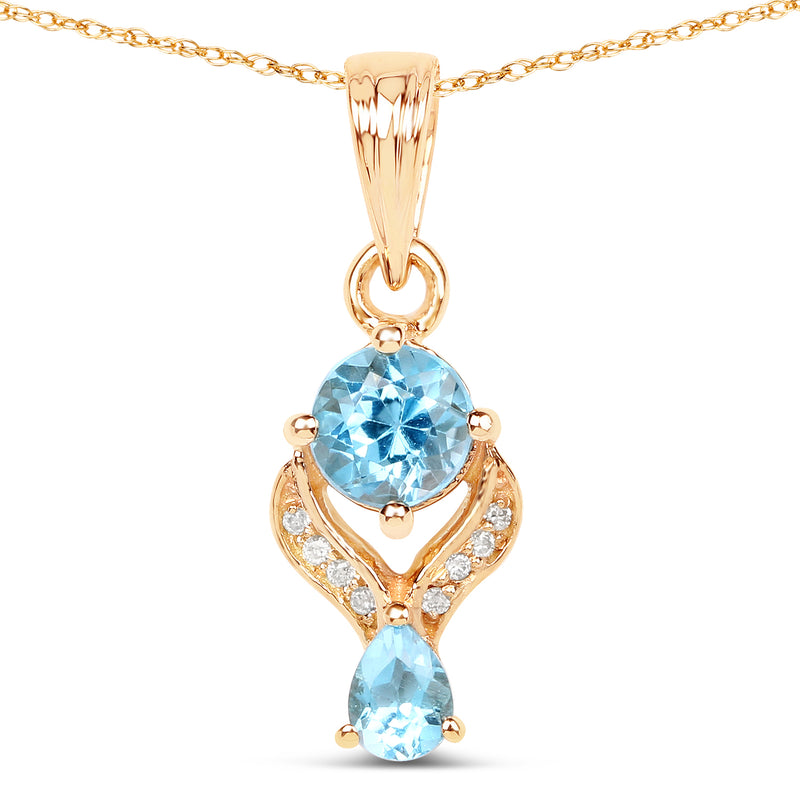 0.79 Carat Genuine Swiss Blue Topaz and White Diamond 14K Yellow Gold Pendant