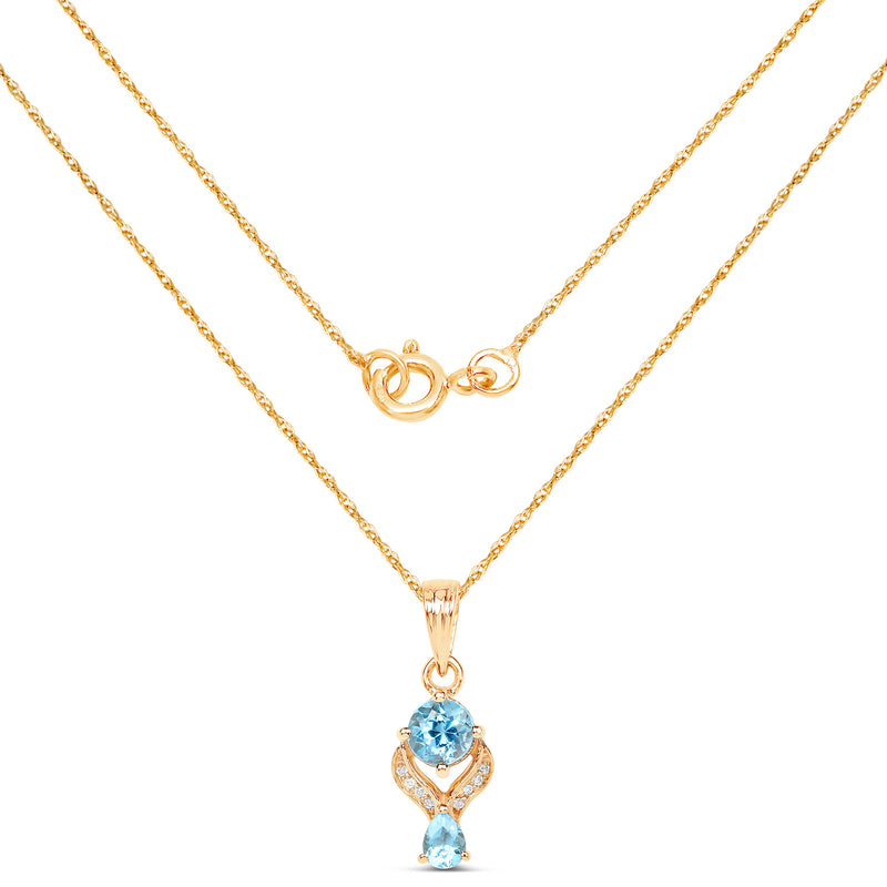 0.79 Carat Genuine Swiss Blue Topaz and White Diamond 14K Yellow Gold Pendant