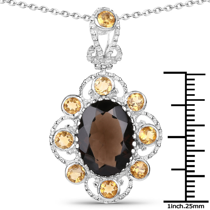 7.47 Carat Genuine Smoky Quartz and Citrine .925 Sterling Silver Pendant