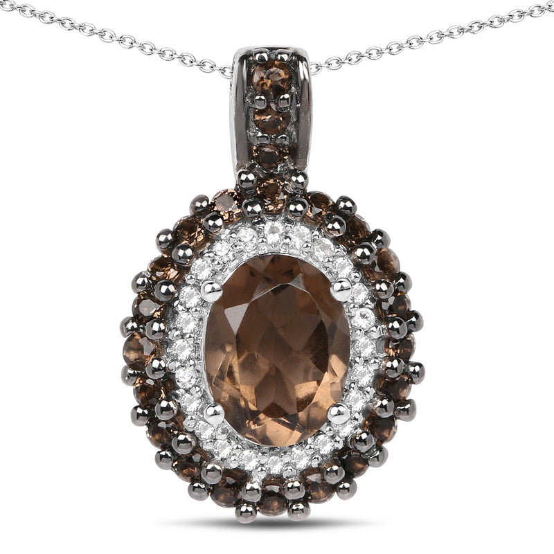 1.52 Carat Genuine Smoky Quartz and White Topaz .925 Sterling Silver Pendant