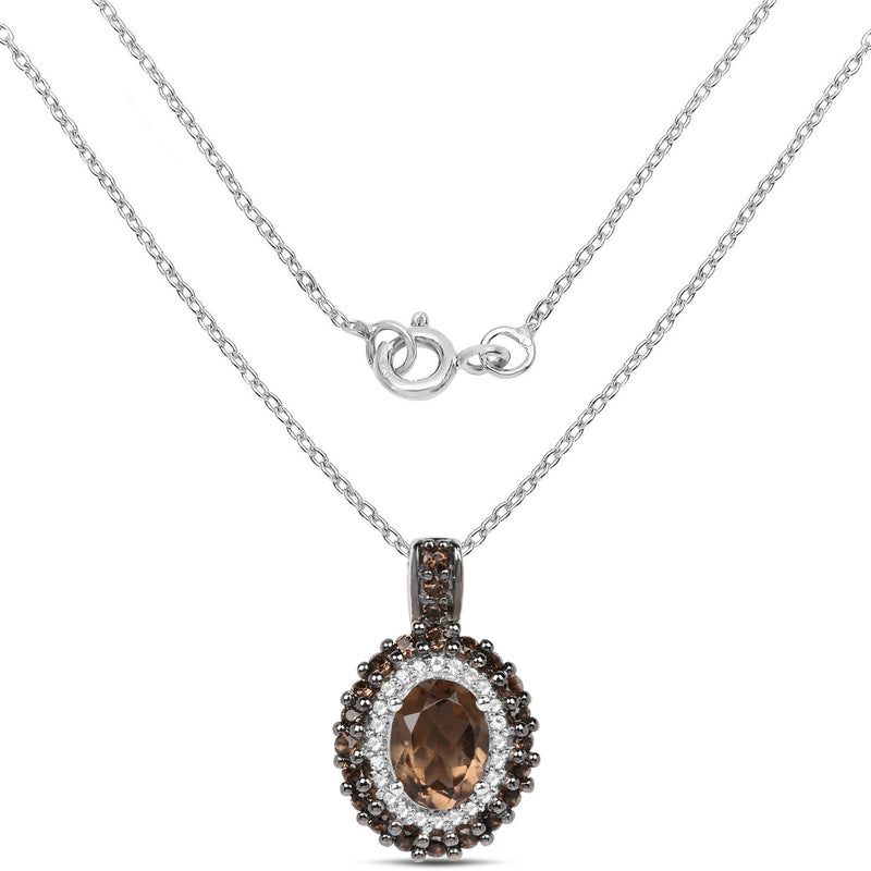 1.52 Carat Genuine Smoky Quartz and White Topaz .925 Sterling Silver Pendant