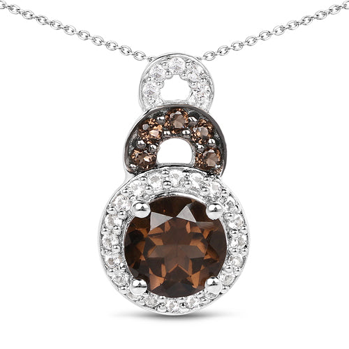 0.95 Carat Genuine Smoky Quartz and White Topaz .925 Sterling Silver Pendant
