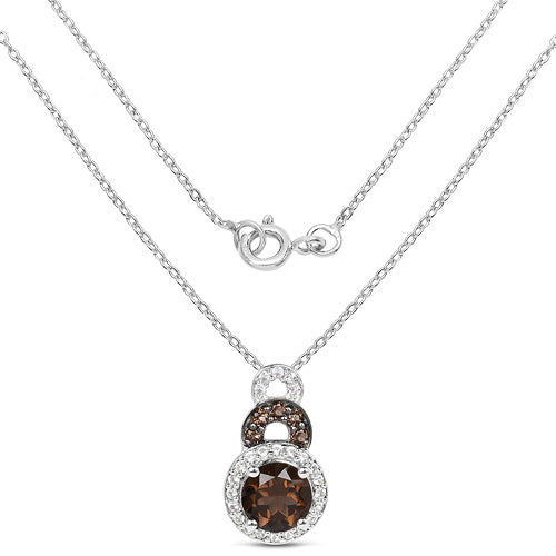 0.95 Carat Genuine Smoky Quartz and White Topaz .925 Sterling Silver Pendant