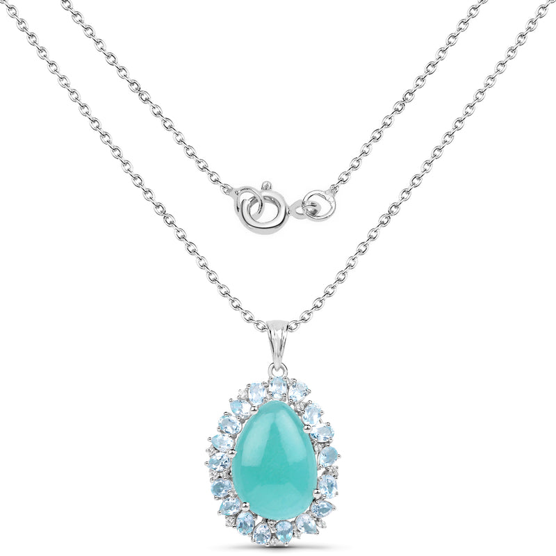 13.28 Carat Genuine Amazonite, Blue Topaz And White Topaz .925 Sterling Silver Pendant