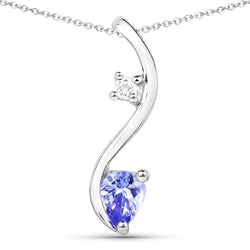 0.32 Carat Genuine Tanzanite and White Topaz .925 Sterling Silver Pendant