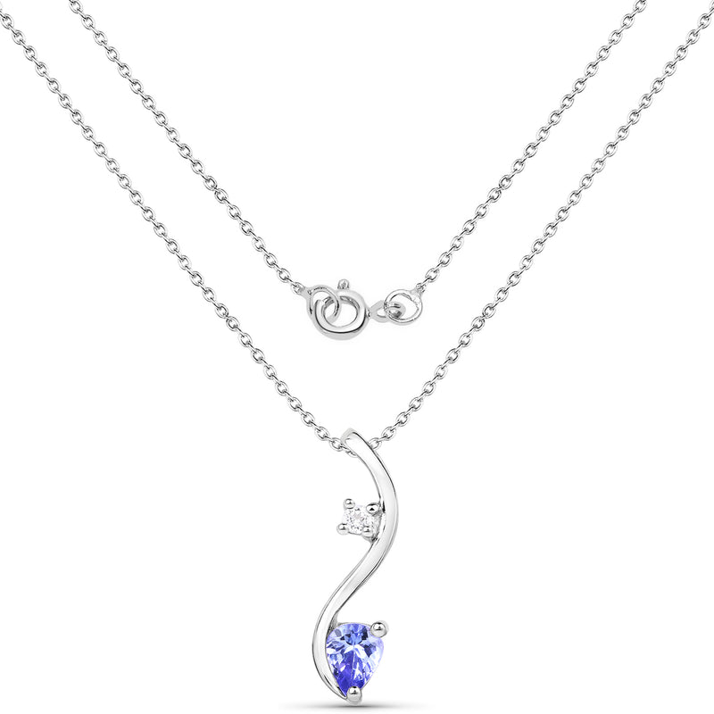 0.32 Carat Genuine Tanzanite and White Topaz .925 Sterling Silver Pendant