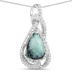 2.69 Carat Genuine Green Jasper and White Topaz .925 Sterling Silver Pendant