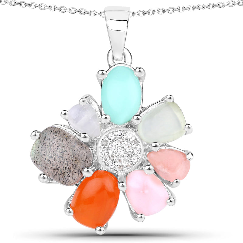 4.50 Carat Genuine Multi Stone .925 Sterling Silver Pendant