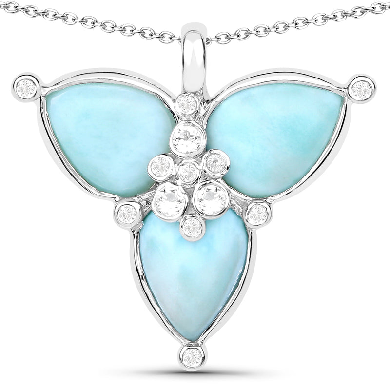 3.87 Carat Genuine Larimar and White Topaz .925 Sterling Silver Pendant