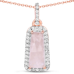 18K Rose Gold Plated 1.77 Carat Genuine Rose Quartz and White Topaz .925 Sterling Silver Pendant