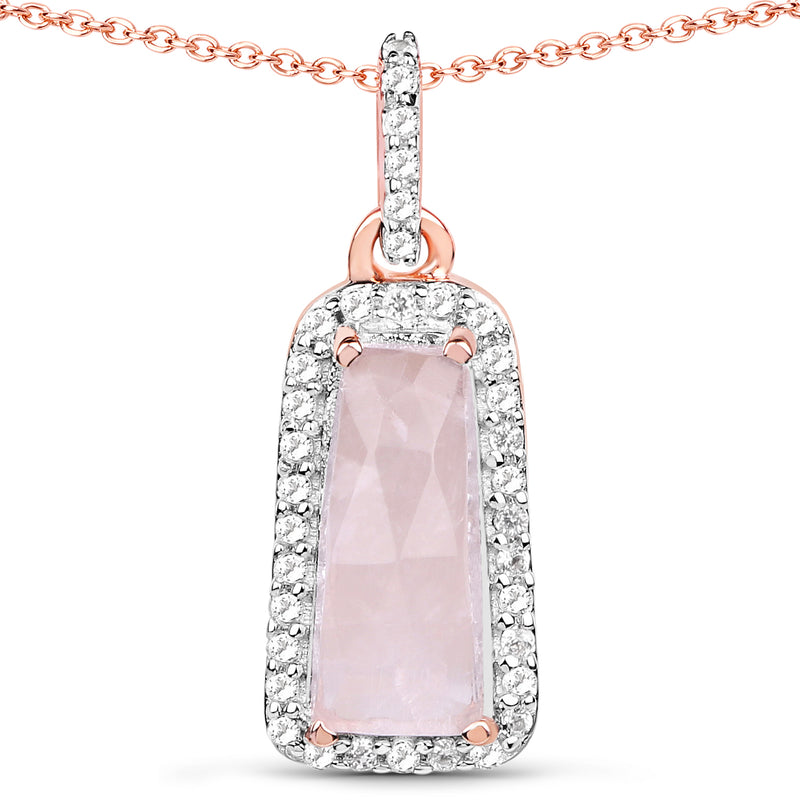 18K Rose Gold Plated 1.77 Carat Genuine Rose Quartz and White Topaz .925 Sterling Silver Pendant