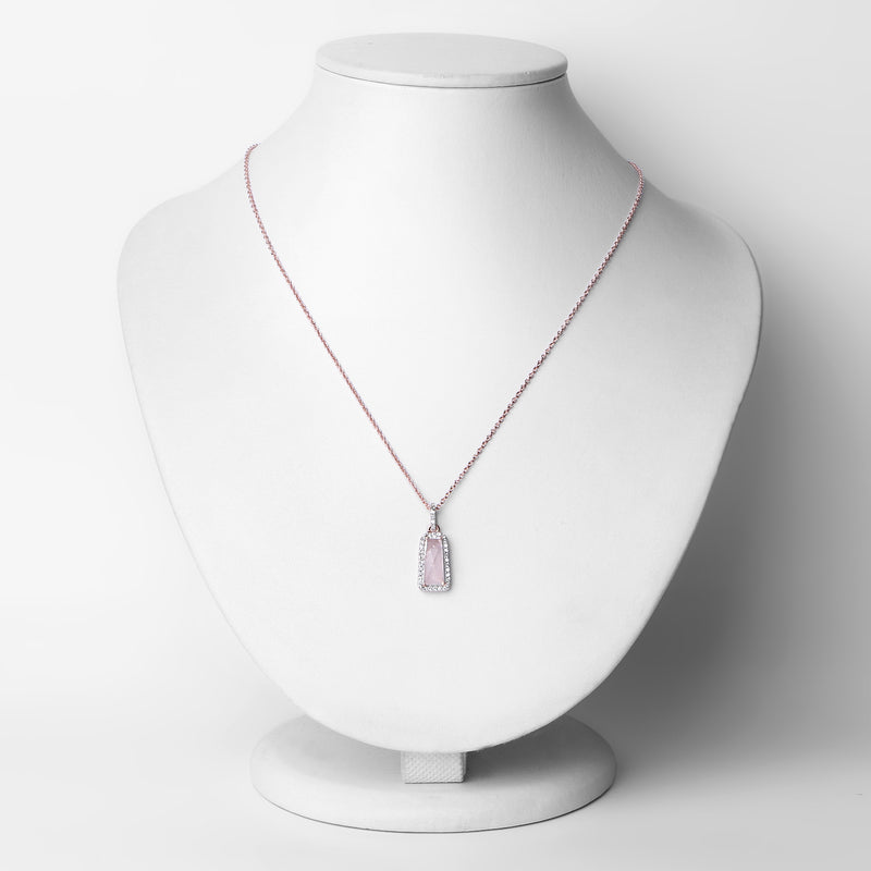 18K Rose Gold Plated 1.77 Carat Genuine Rose Quartz and White Topaz .925 Sterling Silver Pendant