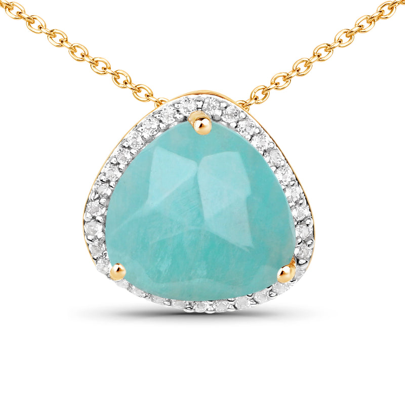 18K Yellow Gold Plated 3.46 Carat Genuine Amazonite and White Topaz .925 Sterling Silver Pendant