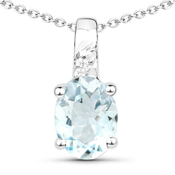 1.07 Carat Genuine Aquamarine and White Zircon .925 Sterling Silver Pendant